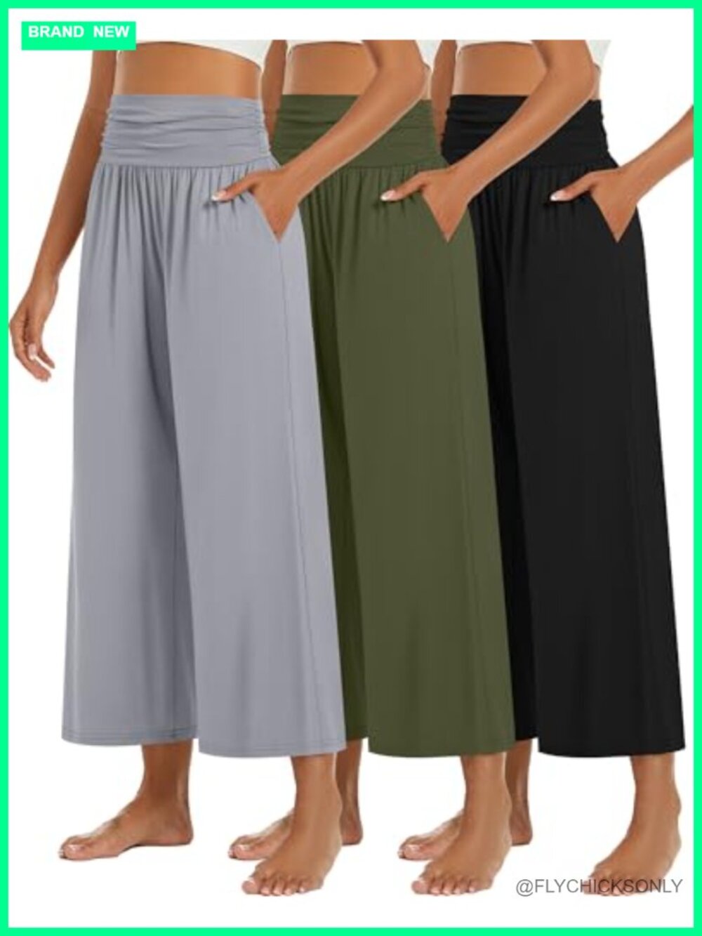 Wide Leg Capri Pants with Pockets High Waisted Pleated Lounge